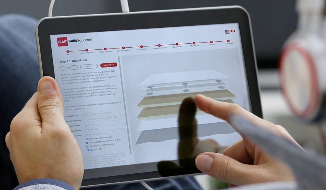Assemble your own virtual commercial roof, get relevant product documents, and connect with a regional design specialist.